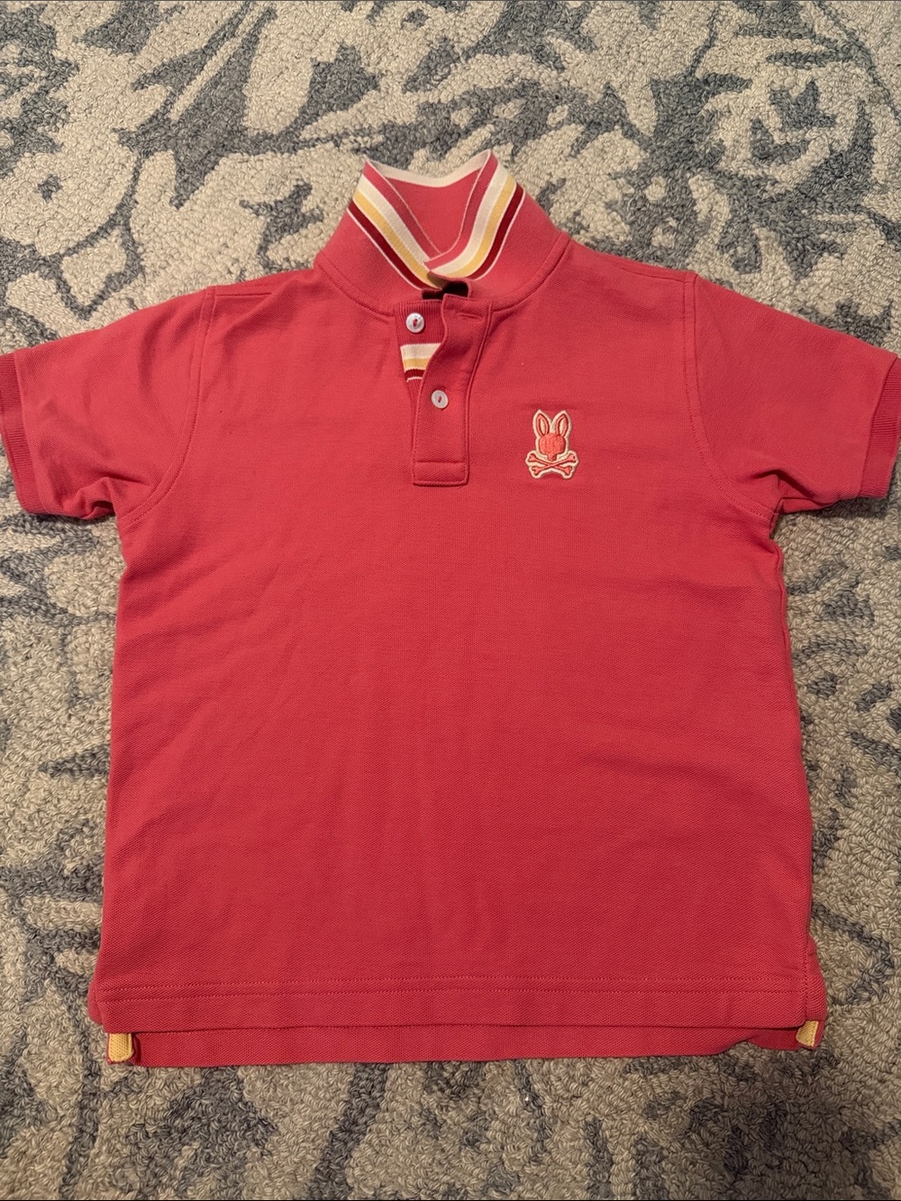 Psycho Bunny salmon Short-Sleeve Polo with Striped Stand Collar size 10-12 M